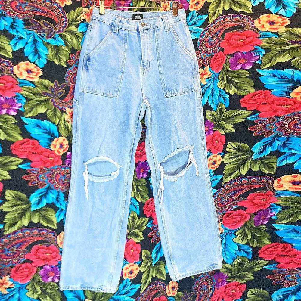 WOMENS SIMPLE SOCIETY JEANS SIZE 3 / 26 HIGH RISE WIDE LEG DENIM TROUSERS Y2K